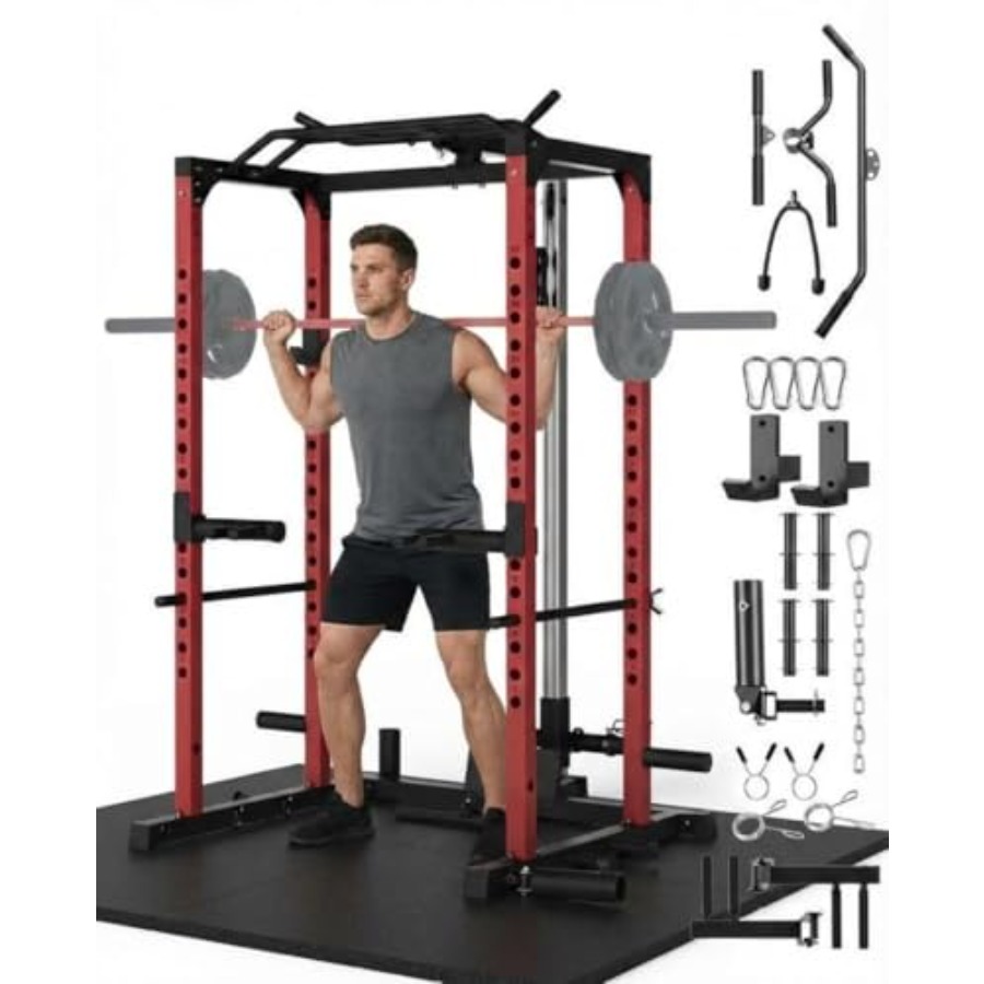 Home Gym Power Rack - All-in-1 Power Cage with Pulley System